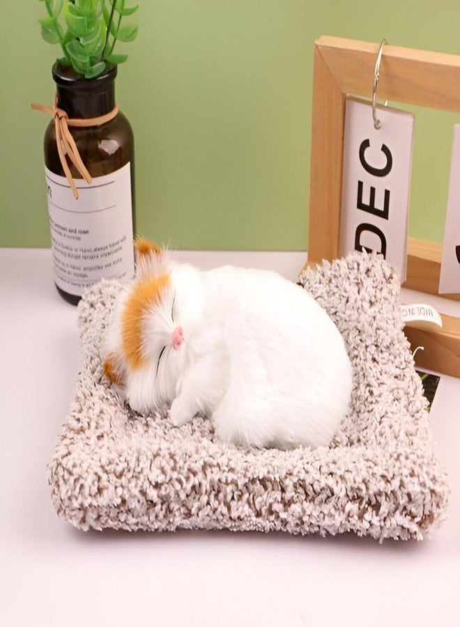 Tickles Cute Sleeping Cat on Carpet Silicone Animal Toy for Kids, Car Dashboard, Home Decor, Office Desk Decoration (Size: 8 cm Color: White) - Image 1