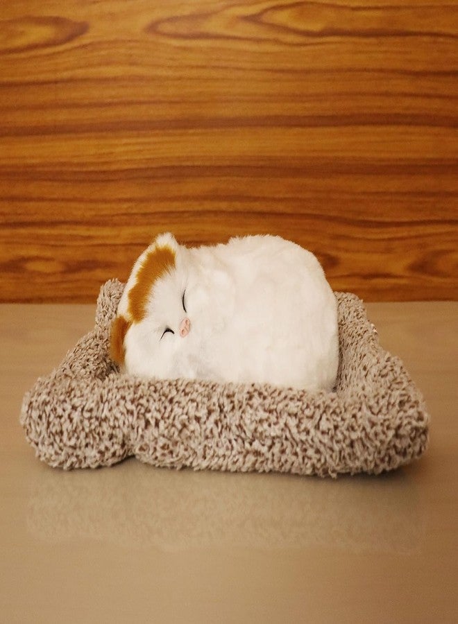 Tickles Cute Sleeping Cat on Carpet Silicone Animal Toy for Kids, Car Dashboard, Home Decor, Office Desk Decoration (Size: 8 cm Color: White) - Image 3