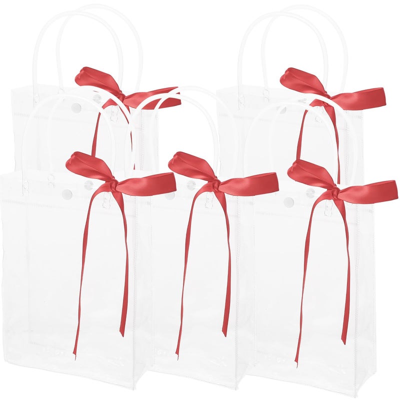 5 Pcs Small PVC Party Favor Bags with Red Ribbon and Stickers for Candy Wine Gifts Packaging - Image 2