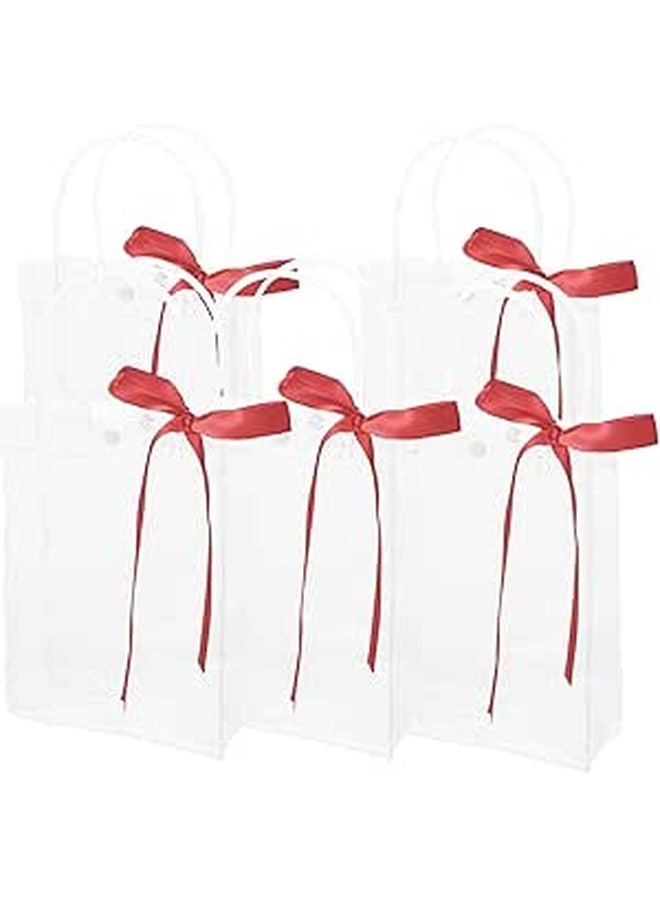 5 Pcs Small PVC Party Favor Bags with Red Ribbon and Stickers for Candy Wine Gifts Packaging - Image 1