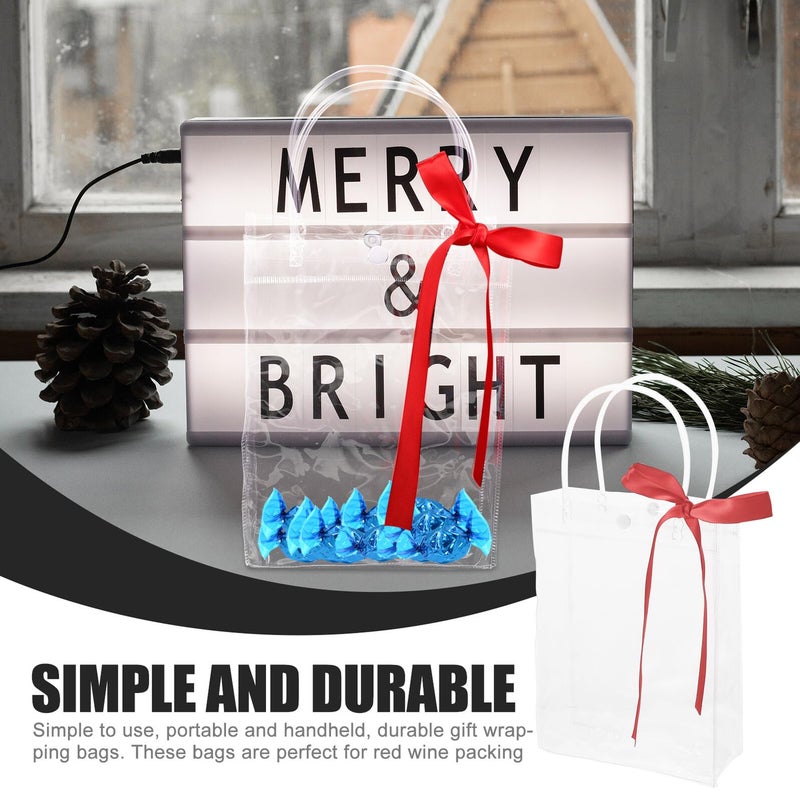 5 Pcs Small PVC Party Favor Bags with Red Ribbon and Stickers for Candy Wine Gifts Packaging - Image 4