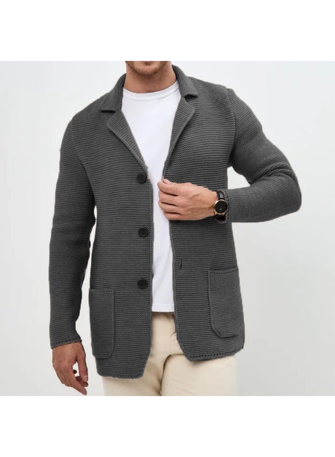 NIBEMINENT Autumn Daily Leisure Mens Knit Cardigan Tops Trendy Turn-down Collar Button-up Sweater Jacket Coats For Men Vintage Sweatercoats - Image 1