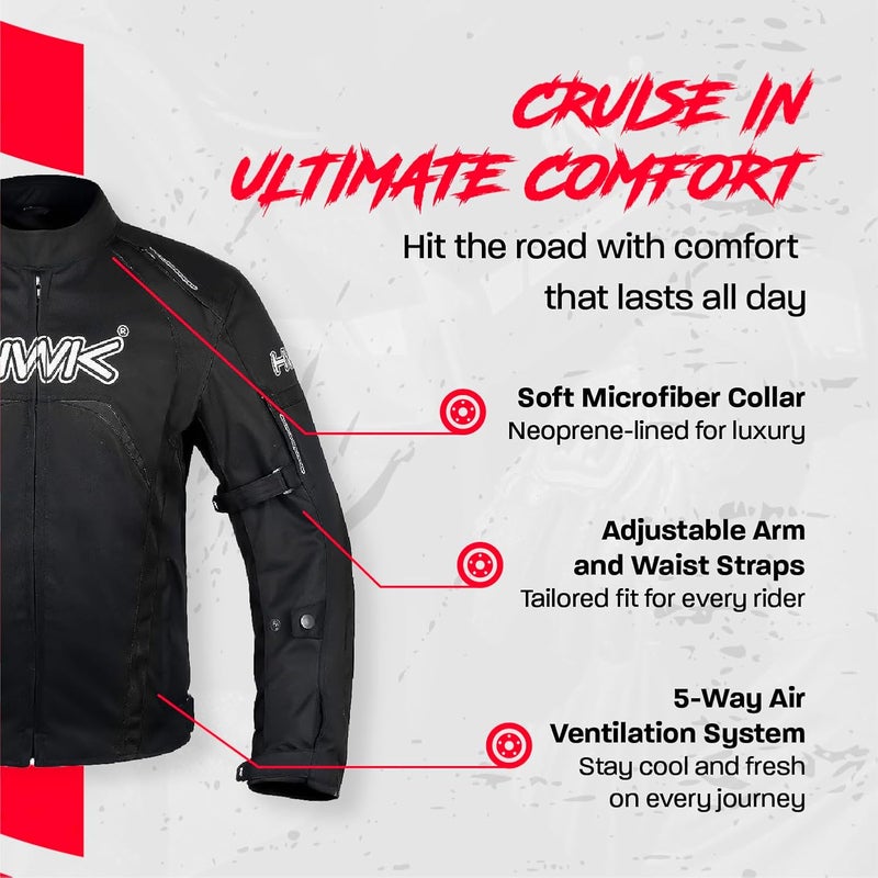 HWK Men's Motorcycle Jacket - CE Armored Waterproof Riding Textile Jacket (All-Black, 3XL) - Image 3