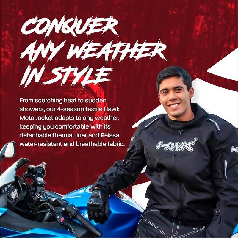 HWK Men's Motorcycle Jacket - CE Armored Waterproof Riding Textile Jacket (All-Black, 3XL) - Image 5
