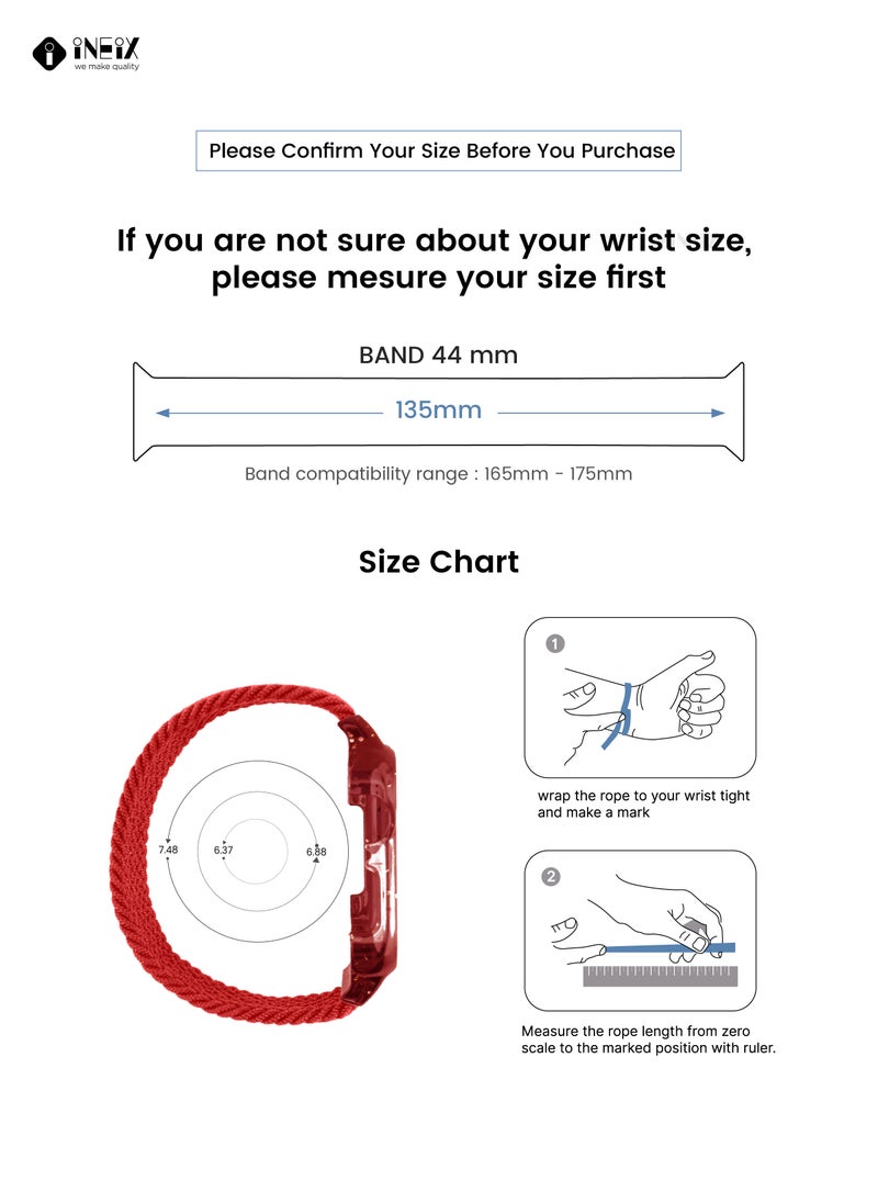 INEIX - Nylon Braided Solo Loop Replacement Strap With Glittering Case For Apple Watch 44 mm (135 mm Strap Length) - Red - Image 1