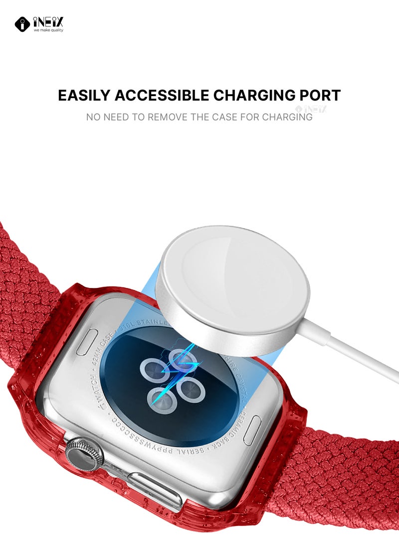 INEIX - Nylon Braided Solo Loop Replacement Strap With Glittering Case For Apple Watch 44 mm (135 mm Strap Length) - Red - Image 1
