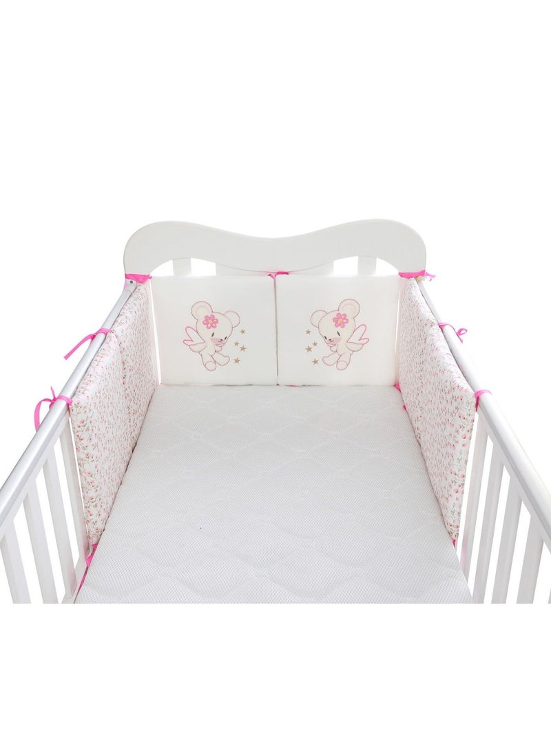 Baby Crib Bumper Set with Angel Teddy Bear Design, Pink - Image 1