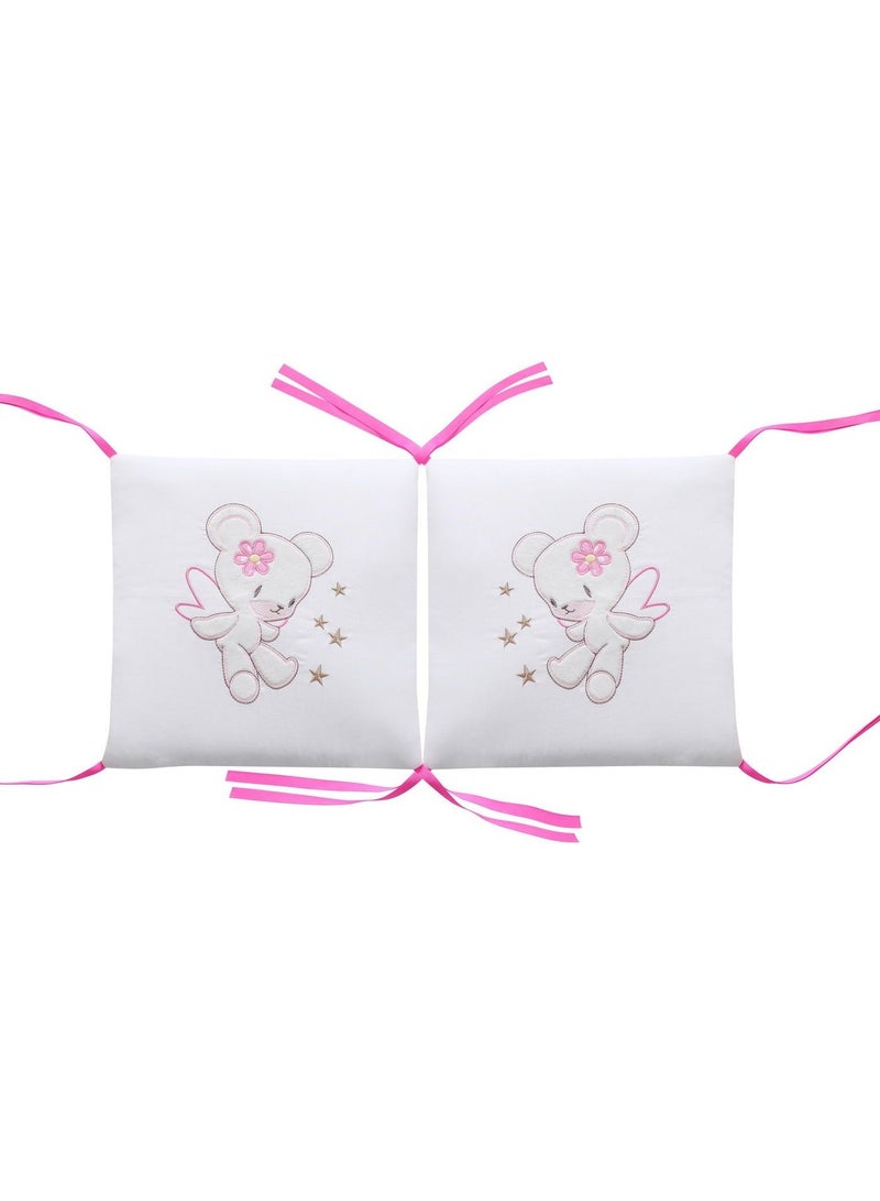 Baby Crib Bumper Set with Angel Teddy Bear Design, Pink - Image 3