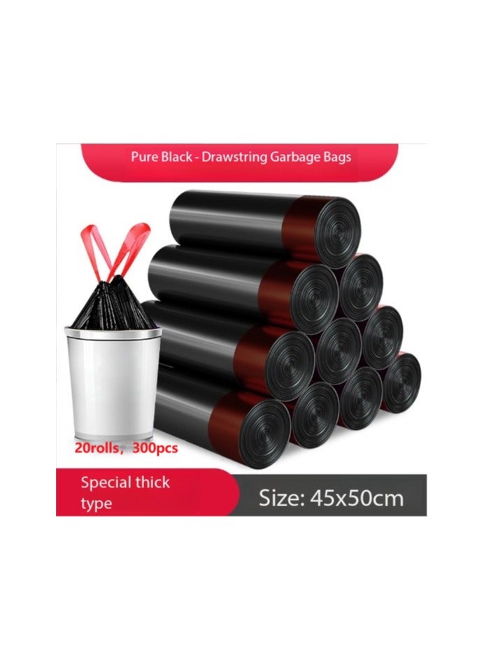 كيس قمامة برباط، كيس قمامة، كيس قمامة، كيس للاستخدام مرة واحدة، 45 × 50 سم، سميك للغاية، 20 لفة × 15 قطعة، إجمالي 300 قطعة - Image 1