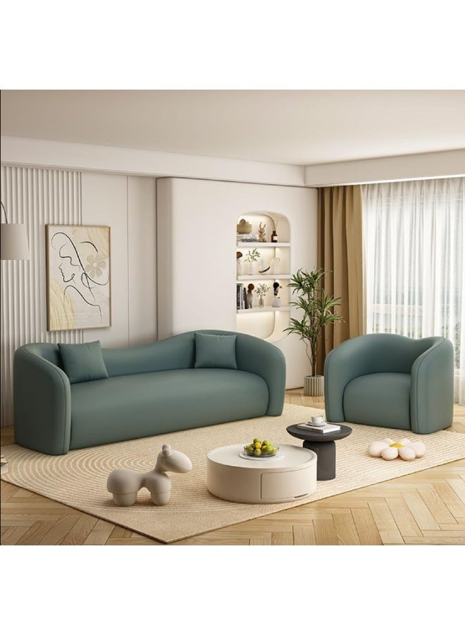 Zayn comforts Minimal Space-Saving 3-Seater Boucle Sofa with Matching Chair Perfect for Modern Living Rooms (Olive Green, With Chair) - Image 1