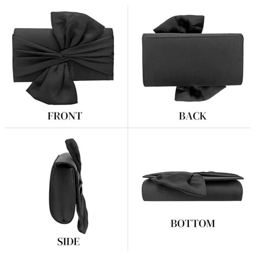 Simcat Womens Clutch Bag,Pleated Satin Handbag Lady Pleated Bow Purse Evening Bag with Chain for Wedding Prom Formal Party (Black) - Image 5