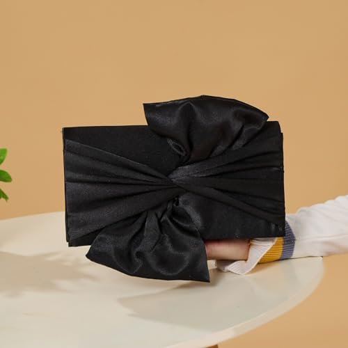 Simcat Womens Clutch Bag,Pleated Satin Handbag Lady Pleated Bow Purse Evening Bag with Chain for Wedding Prom Formal Party (Black) - Image 3