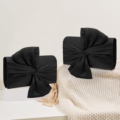 Simcat Womens Clutch Bag,Pleated Satin Handbag Lady Pleated Bow Purse Evening Bag with Chain for Wedding Prom Formal Party (Black) - Image 4