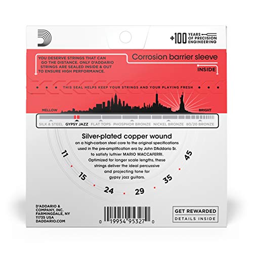 D'Addario EJ83M Gypsy Jazz Acoustic Guitar Strings, Ball End, Medium, 11-45 - Image 3