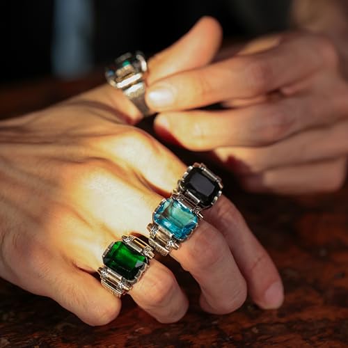 Babylon Silver Genuine Solid 925 Sterling Silver Ring for Men, Accented with Bronze, Faceted Simulated Green Emerald Stone, Vintage Turkish Ottoman Style (Simulated Emerald, 12) - Image 3