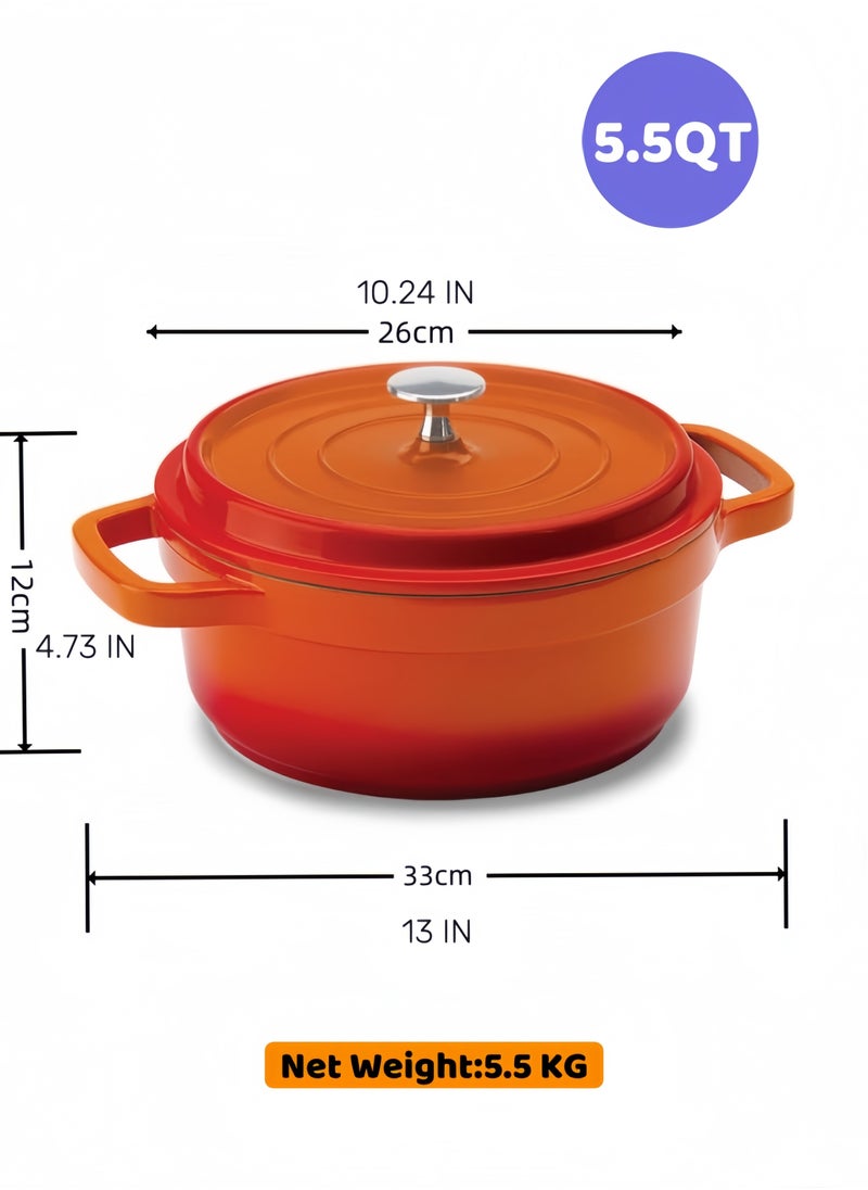 nihao - 5.5QT Large Capacity Enameled Cast Iron Dutch Oven with Lid – Dual Handles – Oven Safe up to 500° F or on Stovetop – Use to Marinate, Cook, Bake, Refrigerate and Serve 26CM Diameter – Orange - Image 1
