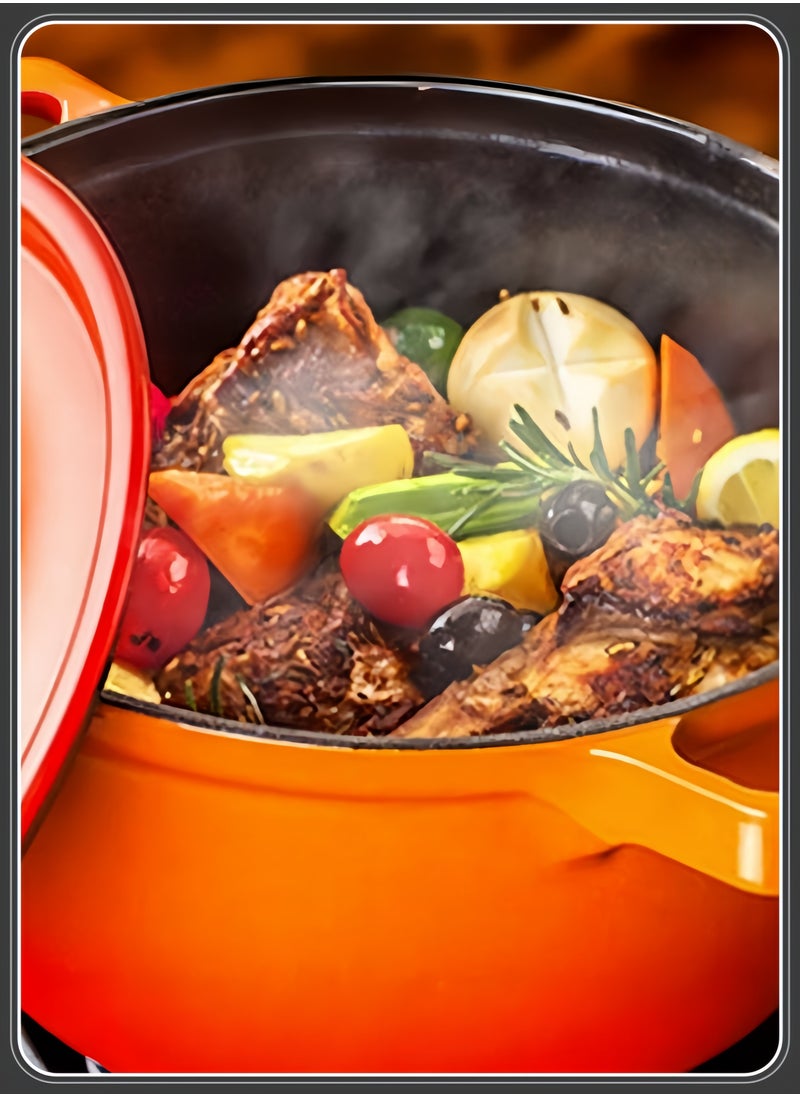 nihao - 5.5QT Large Capacity Enameled Cast Iron Dutch Oven with Lid – Dual Handles – Oven Safe up to 500° F or on Stovetop – Use to Marinate, Cook, Bake, Refrigerate and Serve 26CM Diameter – Orange - Image 1