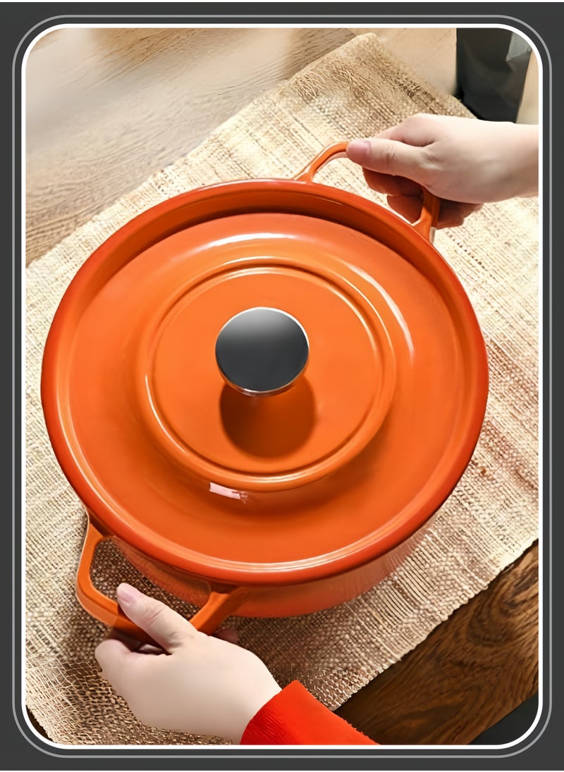 nihao - 5.5QT Large Capacity Enameled Cast Iron Dutch Oven with Lid – Dual Handles – Oven Safe up to 500° F or on Stovetop – Use to Marinate, Cook, Bake, Refrigerate and Serve 26CM Diameter – Orange - Image 1