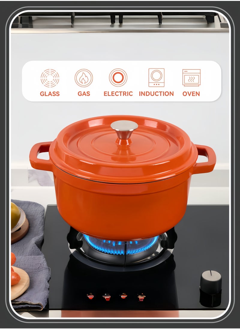 nihao - 5.5QT Large Capacity Enameled Cast Iron Dutch Oven with Lid – Dual Handles – Oven Safe up to 500° F or on Stovetop – Use to Marinate, Cook, Bake, Refrigerate and Serve 26CM Diameter – Orange - Image 1