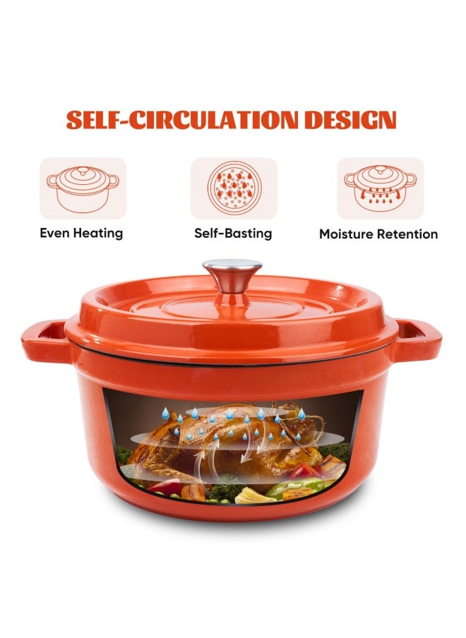 nihao - 5.5QT Large Capacity Enameled Cast Iron Dutch Oven with Lid – Dual Handles – Oven Safe up to 500° F or on Stovetop – Use to Marinate, Cook, Bake, Refrigerate and Serve 26CM Diameter – Orange - Image 1