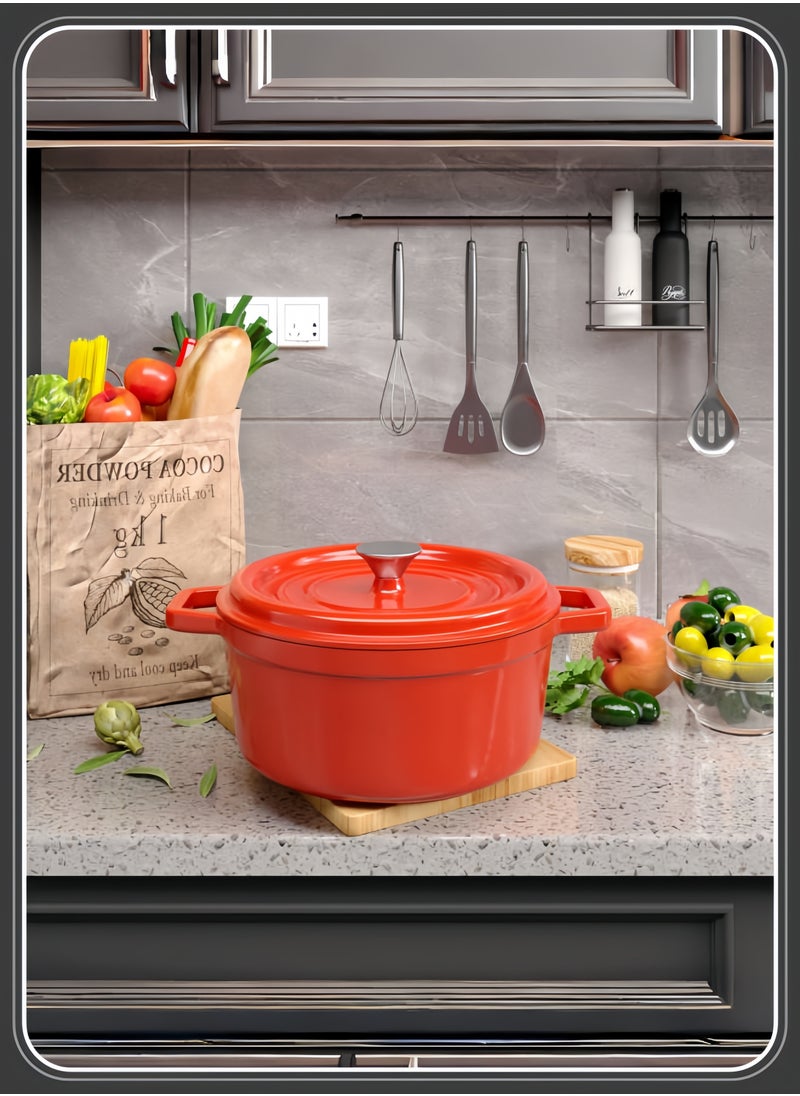 nihao - 5.5QT Large Capacity Enameled Cast Iron Dutch Oven with Lid – Dual Handles – Oven Safe up to 500° F or on Stovetop – Use to Marinate, Cook, Bake, Refrigerate and Serve 26CM Diameter – Orange - Image 1