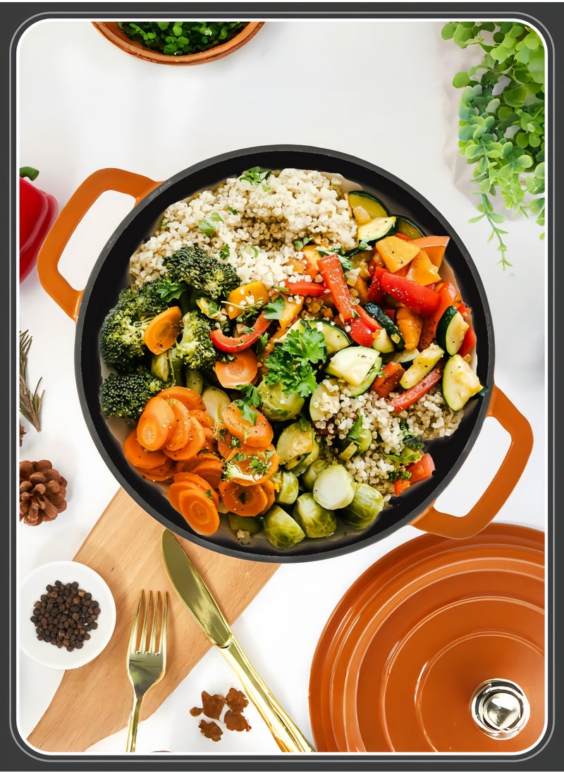nihao - 5.5QT Large Capacity Enameled Cast Iron Dutch Oven with Lid – Dual Handles – Oven Safe up to 500° F or on Stovetop – Use to Marinate, Cook, Bake, Refrigerate and Serve 26CM Diameter – Orange - Image 1