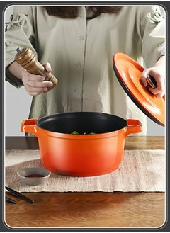 nihao 5.5QT Large Capacity Enameled Cast Iron Dutch Oven with Lid – Dual Handles – Oven Safe up to 500° F or on Stovetop – Use to Marinate, Cook, Bake, Refrigerate and Serve 26CM Diameter – Orange  - Image 4