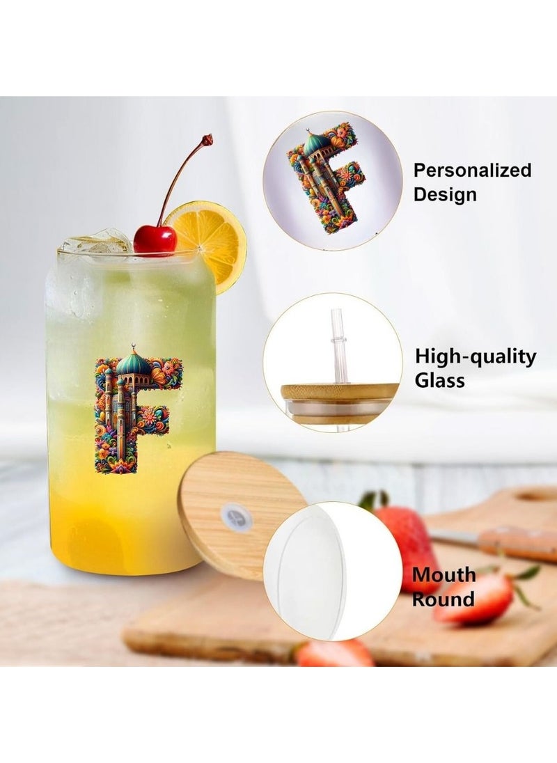 PRINTSHOP4ME Eco-Friendly Reusable Glass Bottle with Straw and Bamboo Lid - 455 ml Initial Monogram Floral Design - Perfect for Iced Coffee, Tea - Durable, and Leak-Proof - Ideal for Office, and Travel  - Image 2