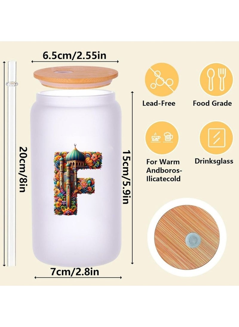 PRINTSHOP4ME Eco-Friendly Reusable Glass Bottle with Straw and Bamboo Lid - 455 ml Initial Monogram Floral Design - Perfect for Iced Coffee, Tea - Durable, and Leak-Proof - Ideal for Office, and Travel  - Image 3