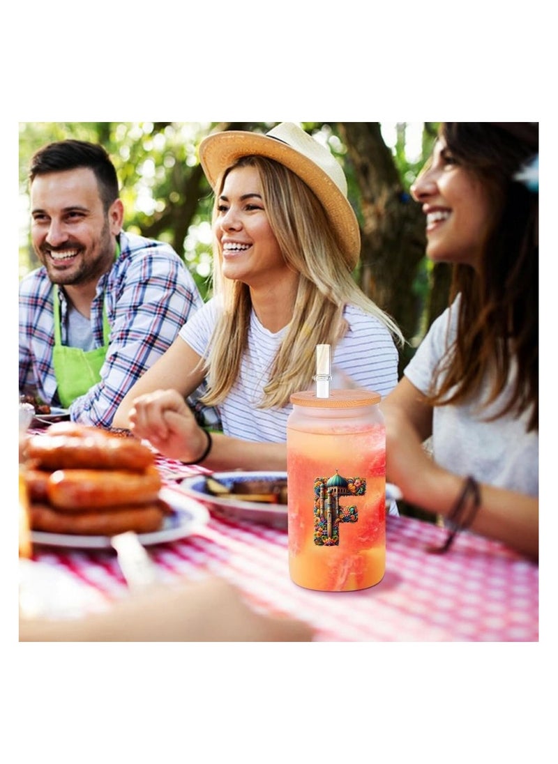 PRINTSHOP4ME Eco-Friendly Reusable Glass Bottle with Straw and Bamboo Lid - 455 ml Initial Monogram Floral Design - Perfect for Iced Coffee, Tea - Durable, and Leak-Proof - Ideal for Office, and Travel  - Image 4