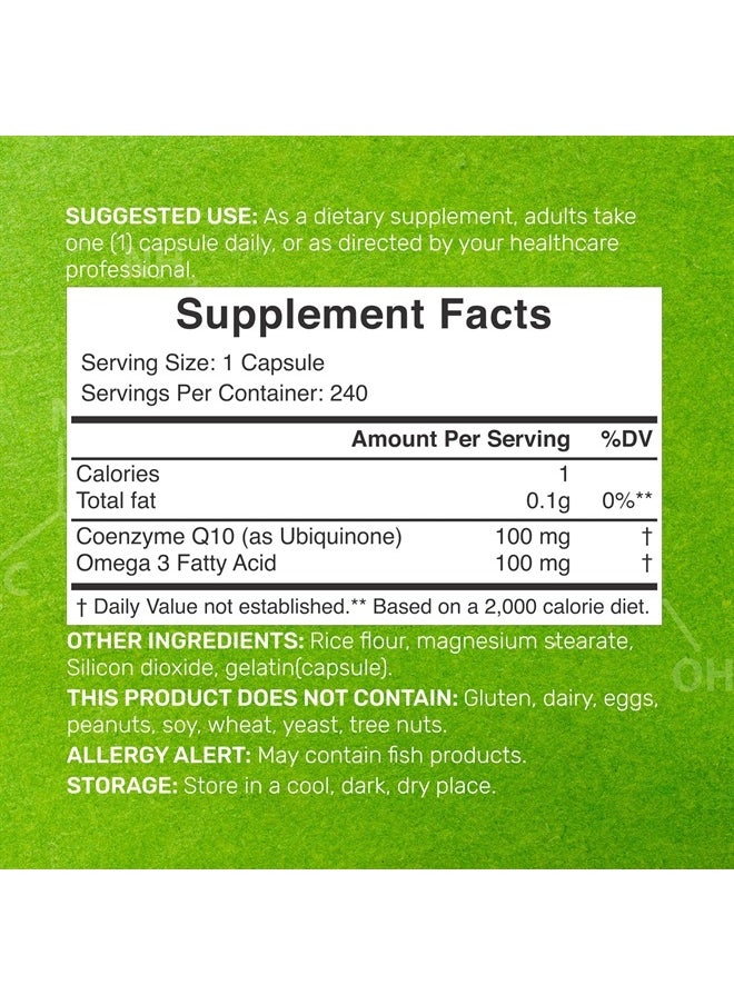 DEAL SUPPLEMENT CoQ10 100mg، 240 كبسولة - مع حمض أوميجا 3 الدهني 100mg - مكملات إنزيم Q10 الحيوي - دعم صحة القلب والطاقة والدماغ بمضادات الأكسدة - غير معدلة وراثيًا، كبسولة واحدة يوميًا  - Image 2