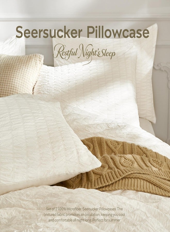 طقم أغطية وسائد جيليموني القياسي من قماش السيرسيكر، عبوة من قطعتين، أغطية وسائد بيضاء قابلة للتهوية مع إغلاق ظرفي، أغطية وسائد سرير من البوليستر المحكم لأغطية سرير أنيقة (الوسائد غير متضمنة) - Image 2