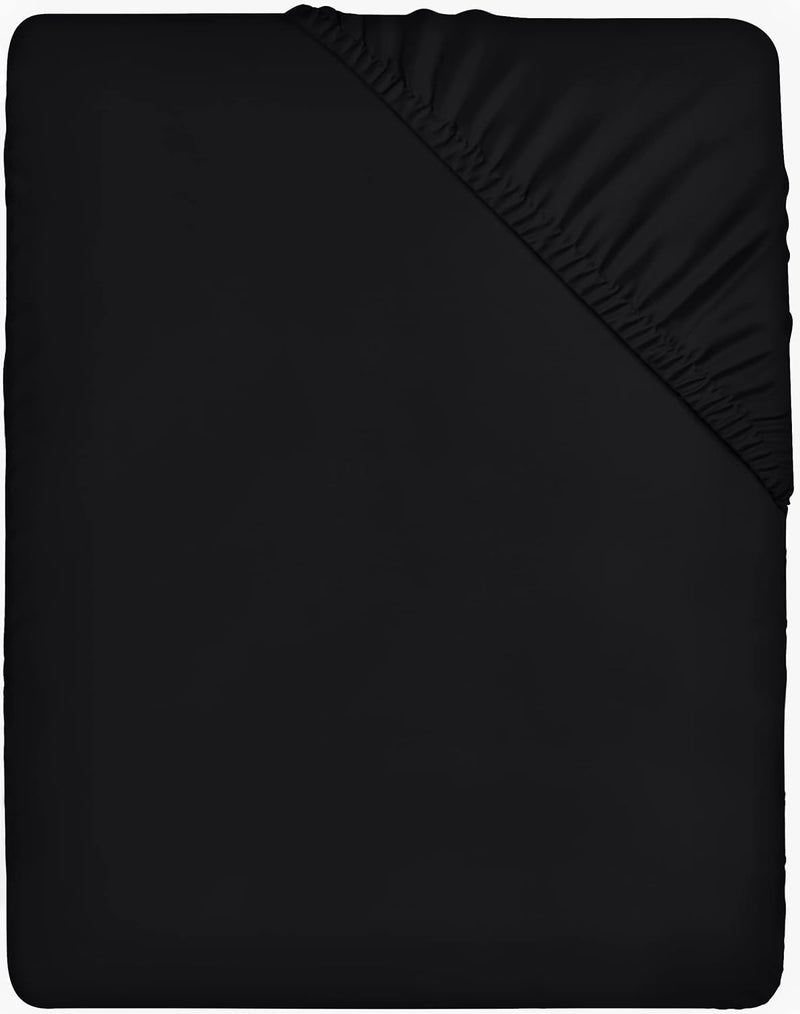 Utopia Bedding Fitted Sheet Double Black  Deep Pocket 14 inch 35 cm  Easy Care  Soft Brushed Microfibre Fabric  Shrinkage and Fade Resistant  Bottom Sheet