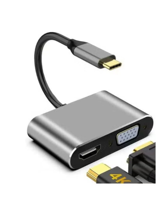 USB-C™ to VGA and HDMI Adapter, High Definition Aluminium Converter 4K Ultra HD Adapter with 1080 VGA and Dual Screen Display Support for MacBook Pro/Air, iPad Pro, MediaHub-C2 Grey - Image 1