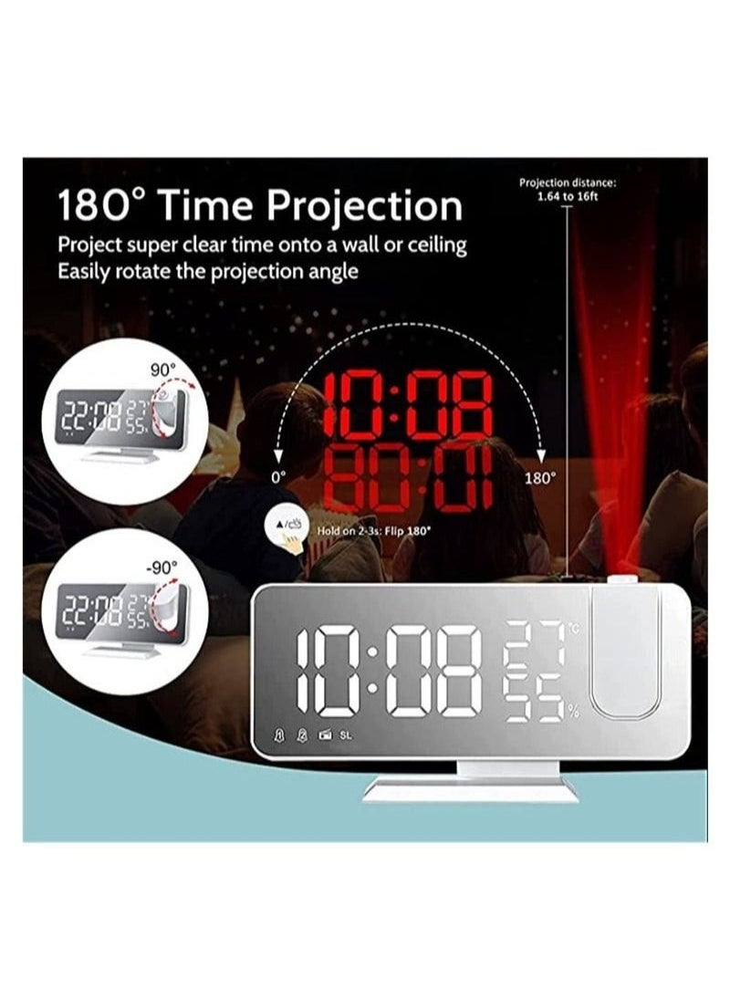 Projector Alarm Clock, Projection Digital Alarm Clock Radio with USB Charger Ports, Dual Alarms, Snooze Model, 4 Dimmer, Large Mirror LED Loud Alarm Clock