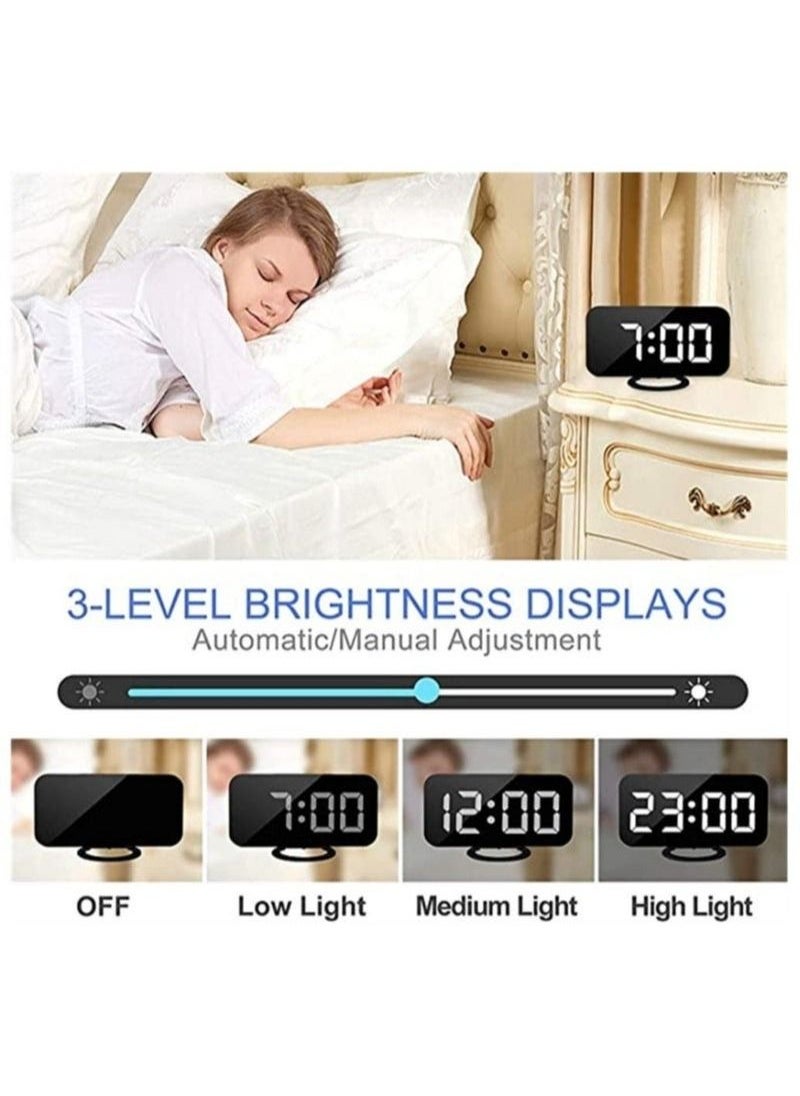Projector Alarm Clock, Projection Digital Alarm Clock Radio with USB Charger Ports, Dual Alarms, Snooze Model, 4 Dimmer, Large Mirror LED Loud Alarm Clock