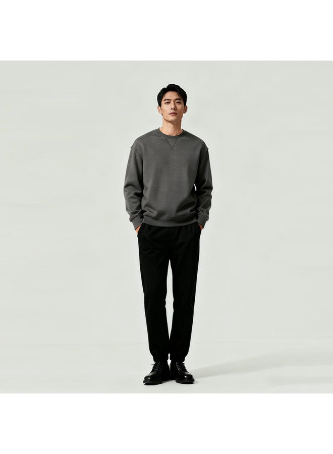 Markless Men's Sweatshirt 100% Cotton Autumn Casual Crewneck Pullover 0434 Dark Gray 2XL - Image 2