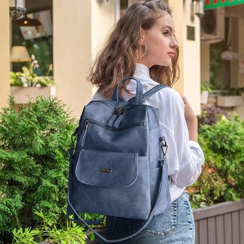 WYFJNX PU Leather Backpack Purse for Women Fashion Multipurpose Design Handbag Ladies Shoulder Bags Travel Backpack Blue - Image 5