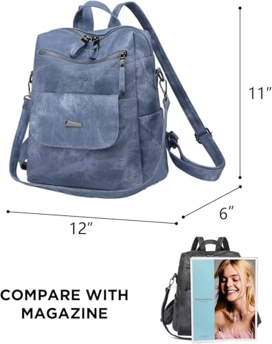 WYFJNX PU Leather Backpack Purse for Women Fashion Multipurpose Design Handbag Ladies Shoulder Bags Travel Backpack Blue - Image 2