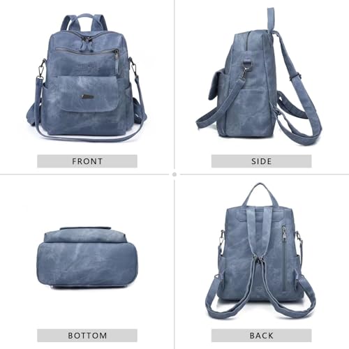WYFJNX PU Leather Backpack Purse for Women Fashion Multipurpose Design Handbag Ladies Shoulder Bags Travel Backpack Blue - Image 3