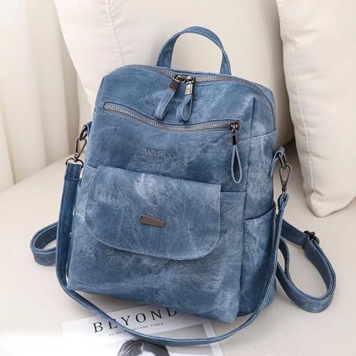 WYFJNX PU Leather Backpack Purse for Women Fashion Multipurpose Design Handbag Ladies Shoulder Bags Travel Backpack Blue - Image 4