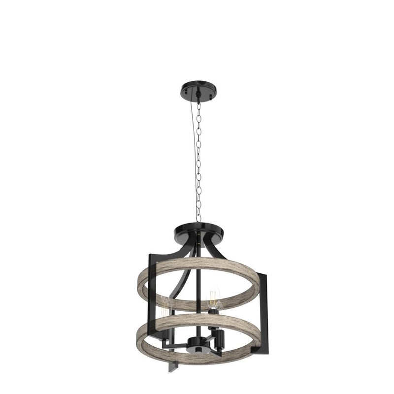 BesLowe 3-Light Rustic Farmhouse Pendant Hanging Light Adjustable Height Max 68in, Convertible Vintage Semi Flush Mount Ceiling Light Fixture Black Metal Chandelier White Birch Wood Finish Kitchen Dining Room - Image 4