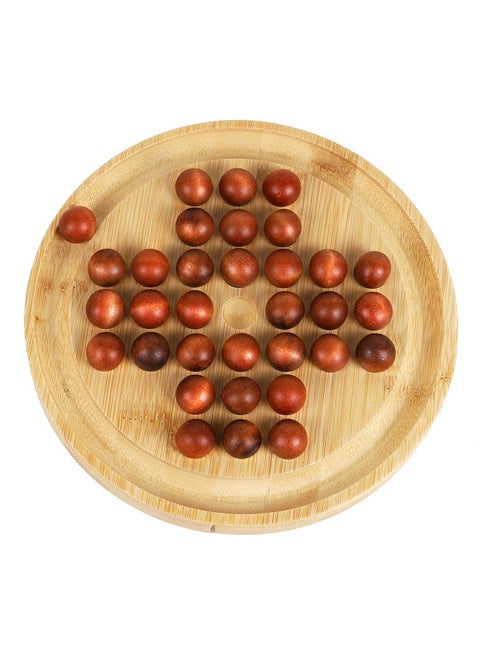 Towo Wooden Solitaire Game -Peg Solitaire Puzzle Toy - Classic Board Game Marble Chess Mind Game 19.5Cm 7.7” Round Board With Wooden Balls One Player Gameplay Brainteaser Puzzle