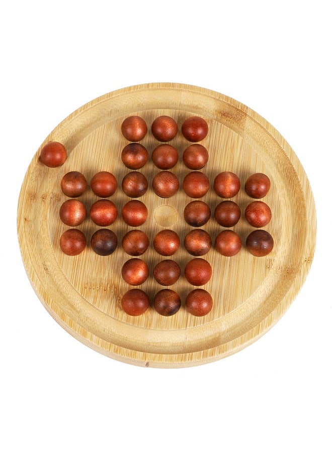 Toys of Wood Oxford - Towo Wooden Solitaire Game -Peg Solitaire Puzzle Toy - Classic Board Game Marble Chess Mind Game 19.5Cm 7.7” Round Board With Wooden Balls One Player Gameplay Brainteaser Puzzle - Image 1