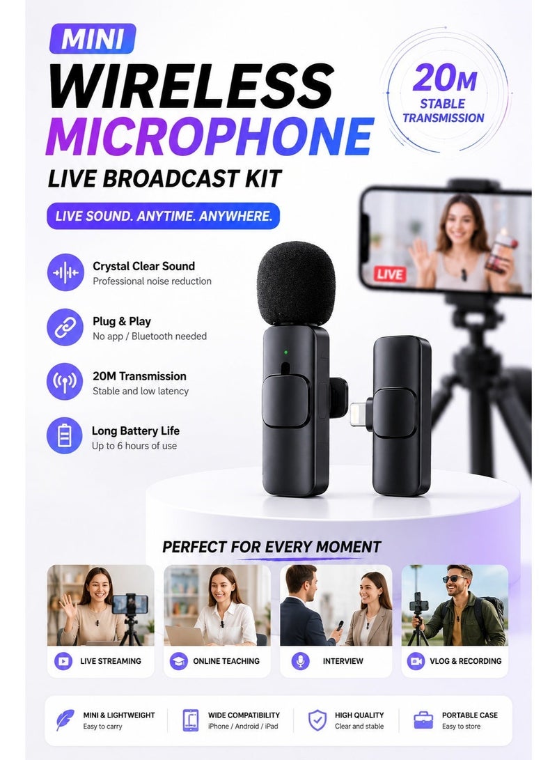 Saudi Select Wireless Lavalier Microphone for Type-C Phone- Plug-Play Wireless Mic with 2 Microphone for USB-C Android Phone and iPhone Video Recording- Interview- Vlog- Auto Sync and Noise Reduction- 2.4 GHZ - Image 1