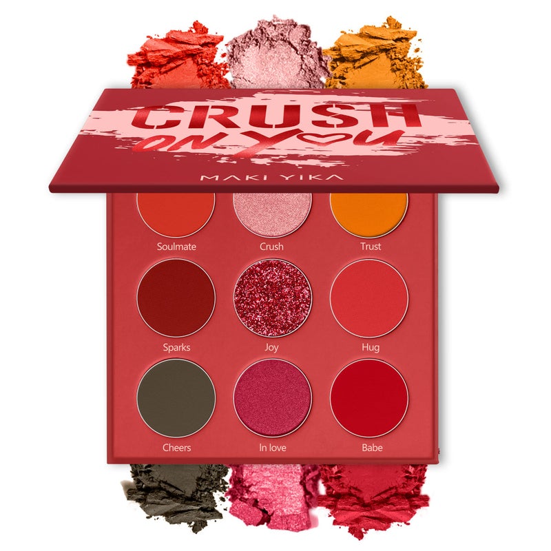 MAKI YIKA Matte Glitter Eyeshadow Palette 9 ColorsRed Shimmer Eye Shadow Long Lasting High Pigmented Powder Colorful Waterproof Makeup Palettes 2 Red