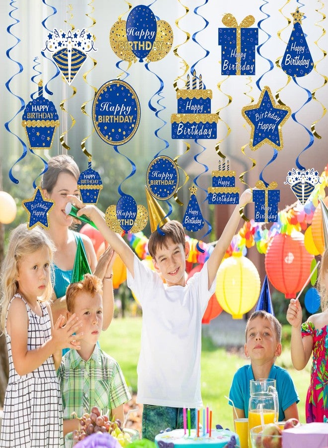 Turypaty Blue Gold Birthday Hanging Swirls Decorations for Men Women, Happy Birthday Foil Swirls Party Supplies, 10th 16th 21st 30th 40th 50th 60th Bday Ceiling Hanging Decor - Image 5