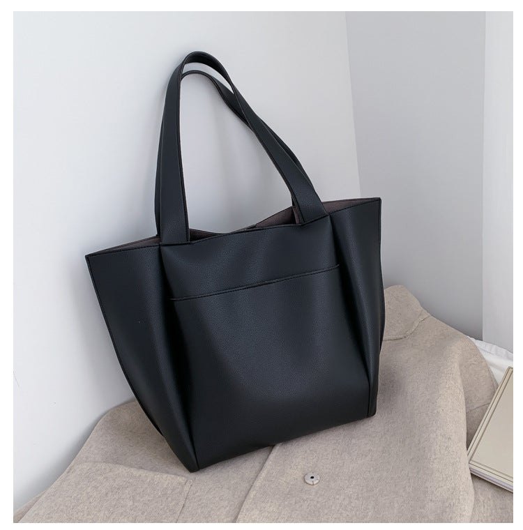 Bag Women'S Simple Retro Solid Color Tote Bag Fashionable Textive Casual Shoulder Bag Stylish Portable Underarm Bag - Image 1