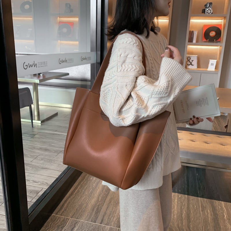 Bag Women'S Simple Retro Solid Color Tote Bag Fashionable Textive Casual Shoulder Bag Stylish Portable Underarm Bag - Image 4