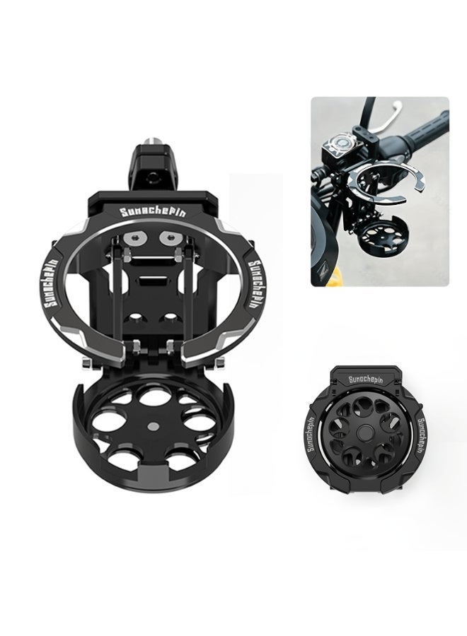 حامل أكواب قابل للطي، قطعة واحدة، حامل أكواب للدراجات النارية والهوائية، مصنوع من مادة ABS عالية الجودة، مزود بجهاز تثبيت، مناسب للدراجات الجبلية والنارية، حامل أكواب مشروبات عالمي، رف للركوب، رف تخزين (أسود) - Image 2